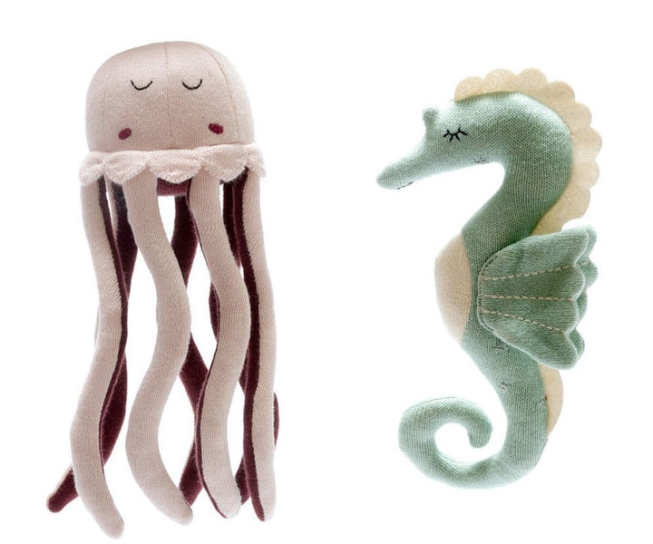 Knitted Organic Cotton Sea Green Seahorse Scandi Toy Baby Activity Toys Best Years