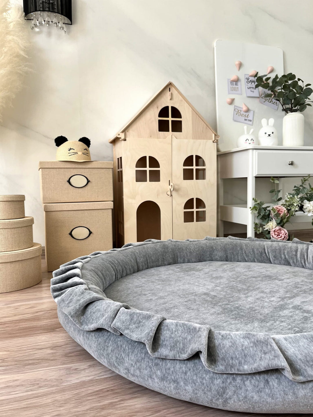 Monio for Kids Grey Velvet Padded Nest Playmat Play Mats MONIO for Kids