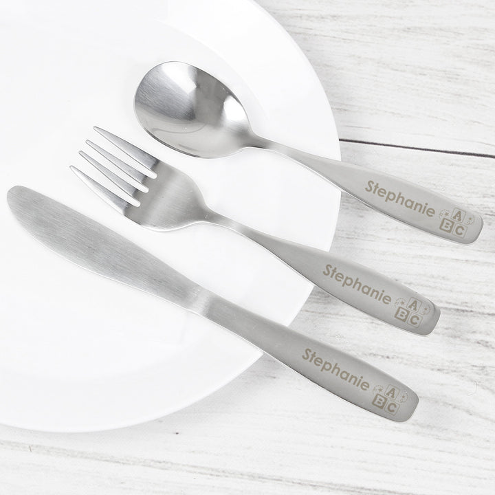 Personalised 3 Piece ABC Cutlery Set Flatware Sets Mini Bee