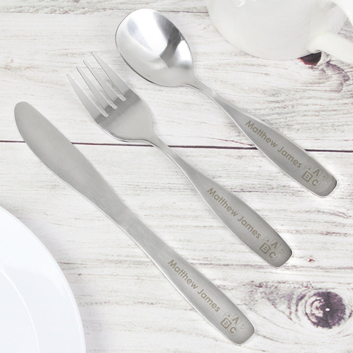 Personalised 3 Piece ABC Cutlery Set Flatware Sets Mini Bee