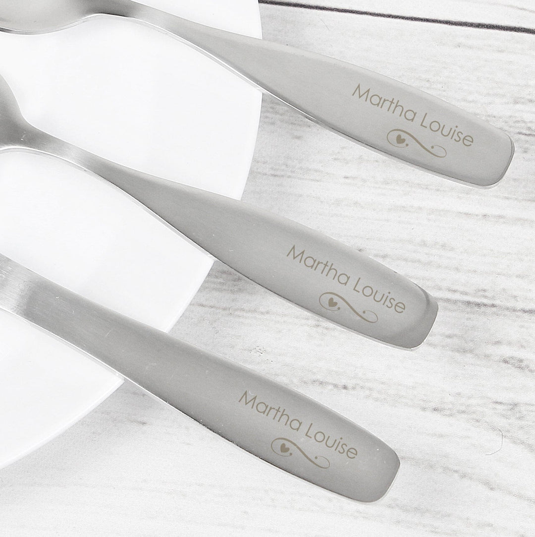Personalised 3 Piece Swirls & Hearts Cutlery Set Flatware Sets Mini Bee