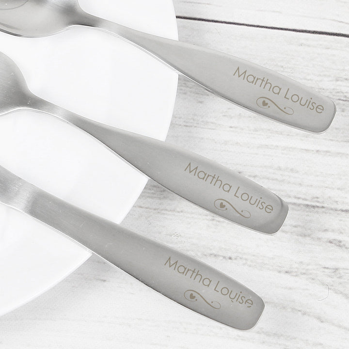 Personalised 3 Piece Swirls & Hearts Cutlery Set Flatware Sets Mini Bee