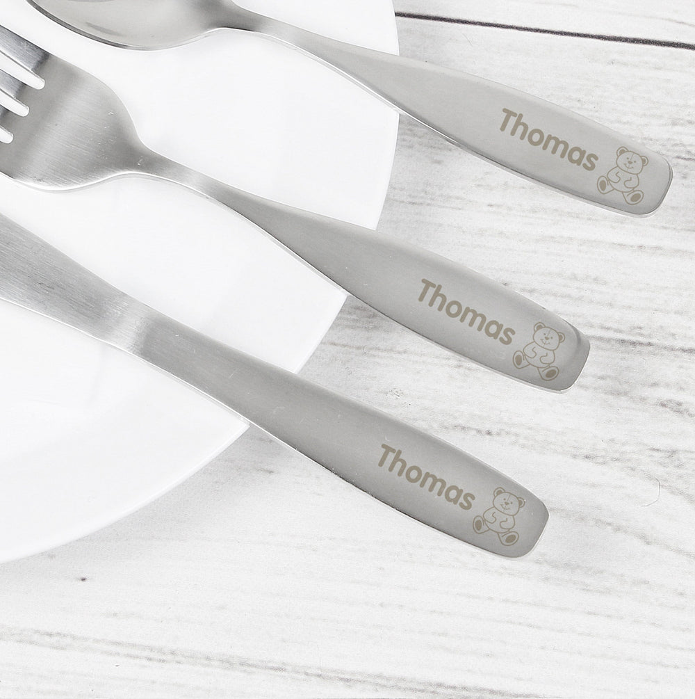 Personalised 3 Piece Teddy Cutlery Set Flatware Sets Mini Bee
