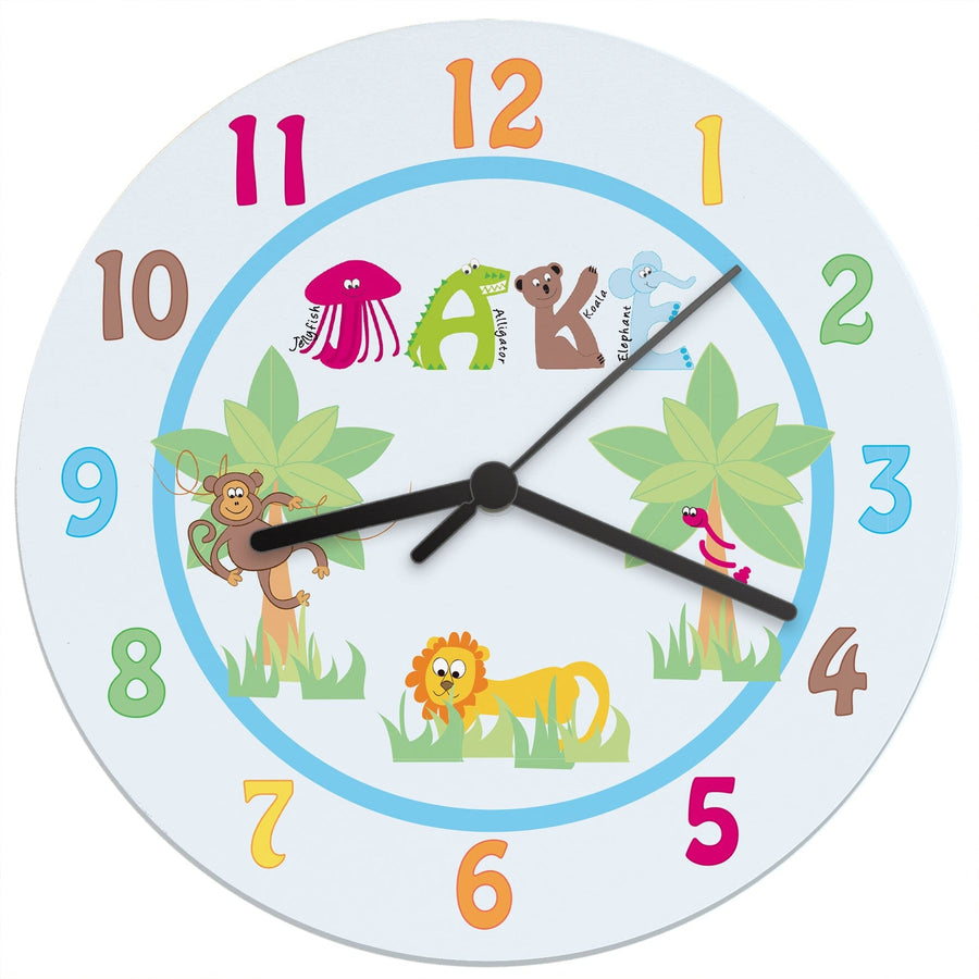 Personalised Animal Alphabet Clock Wall Clocks Mini Bee Blue