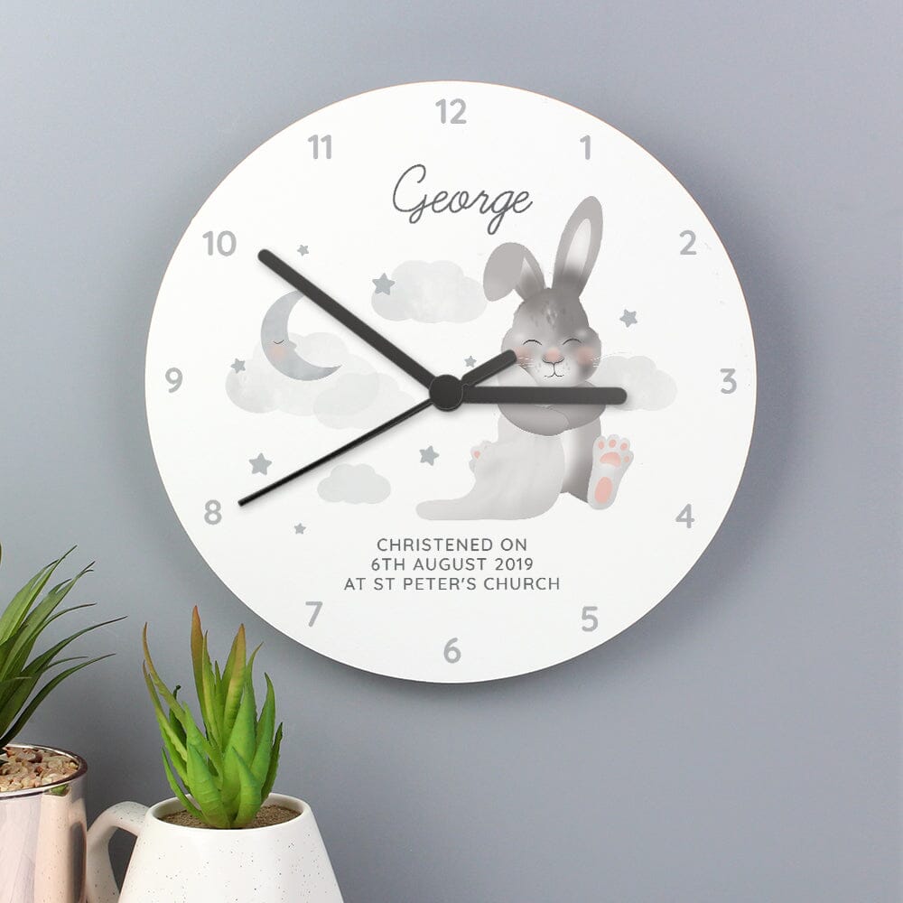 Personalised Baby Bunny White Wooden Clock Wall Clocks Mini Bee