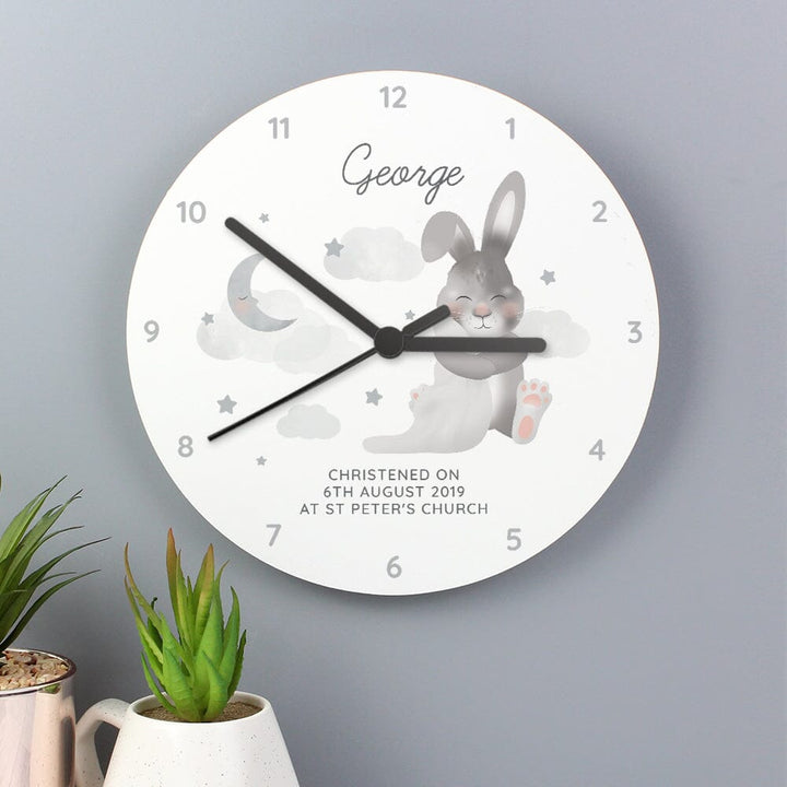 Personalised Baby Bunny White Wooden Clock Wall Clocks Mini Bee