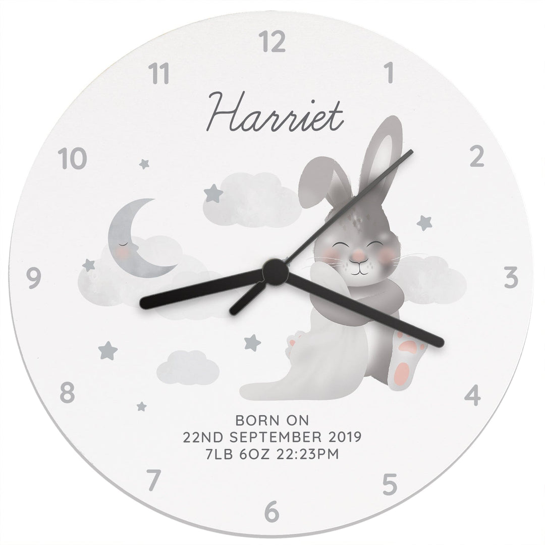 Personalised Baby Bunny White Wooden Clock Wall Clocks Mini Bee