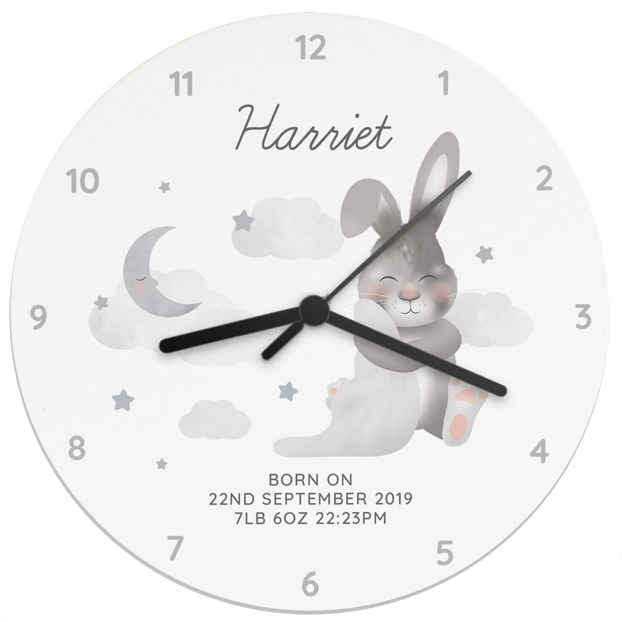 Personalised Baby Bunny White Wooden Clock Wall Clocks Mini Bee