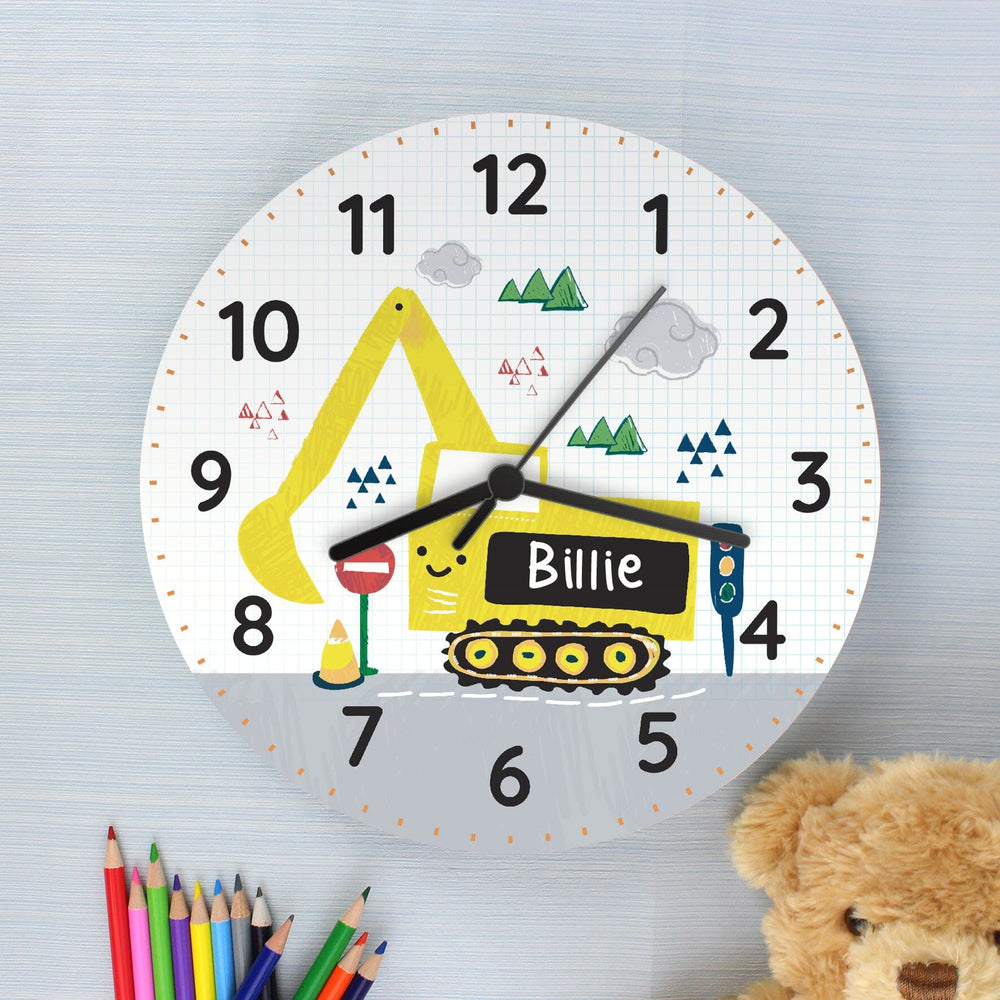 Personalised Digger Wooden Clock Wall Clocks Mini Bee