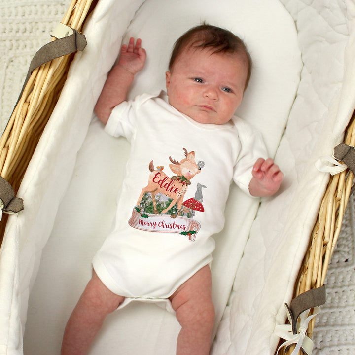 Personalised Festive Fawn Baby Vest Baby One-Pieces Mini Bee