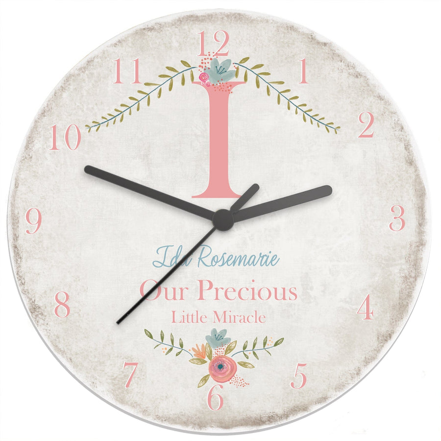 Personalised Floral Bouquet Shabby Chic Large Wooden Clock Wall Clocks Mini Bee