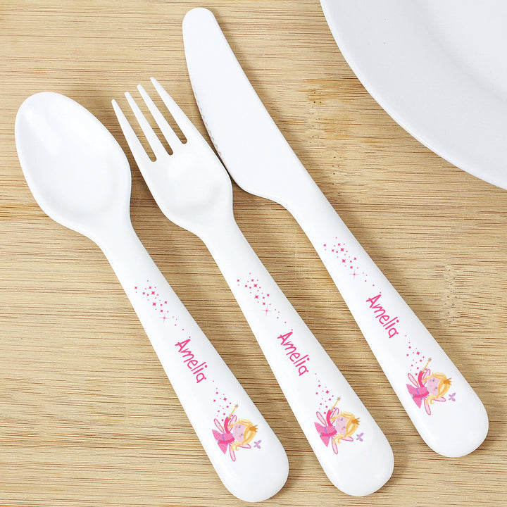 Personalised Garden Fairy 3 Piece Plastic Cutlery Set Flatware Sets Mini Bee