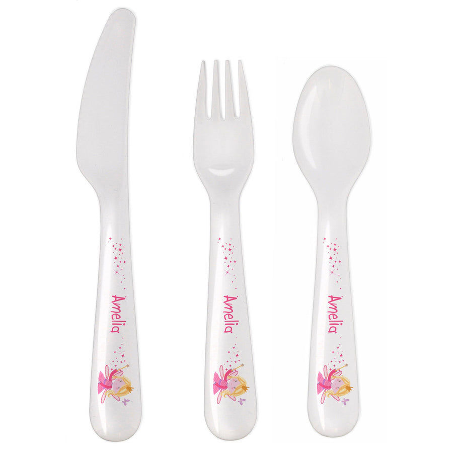 Personalised Garden Fairy 3 Piece Plastic Cutlery Set Flatware Sets Mini Bee