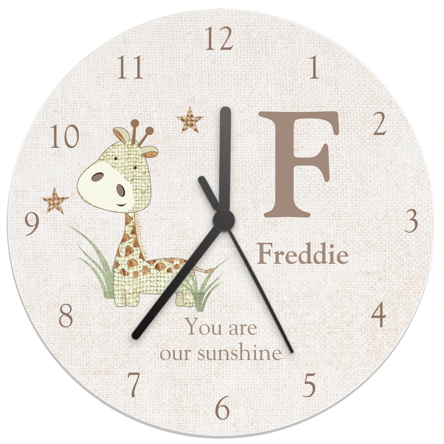 Personalised Hessian Giraffe Shabby Chic Large Wooden Clock Wall Clocks Mini Bee