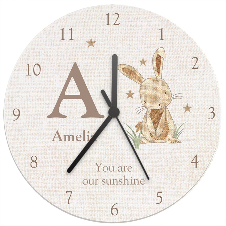 Personalised Hessian Rabbit Shabby Chic Large Wooden Clock Wall Clocks Mini Bee