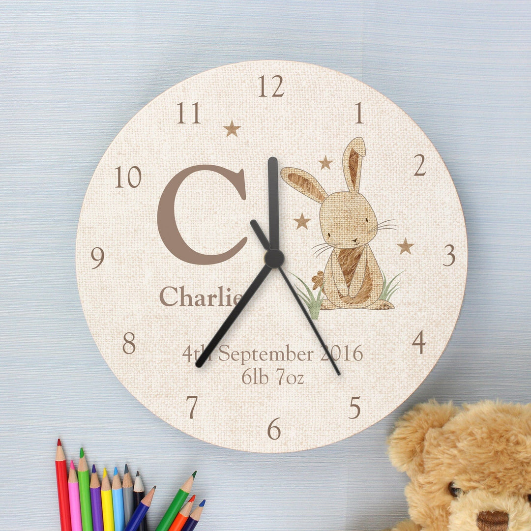 Personalised Hessian Rabbit Shabby Chic Large Wooden Clock Wall Clocks Mini Bee