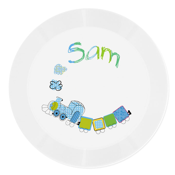 Personalised Patchwork Train Plastic Plate Plates Mini Bee