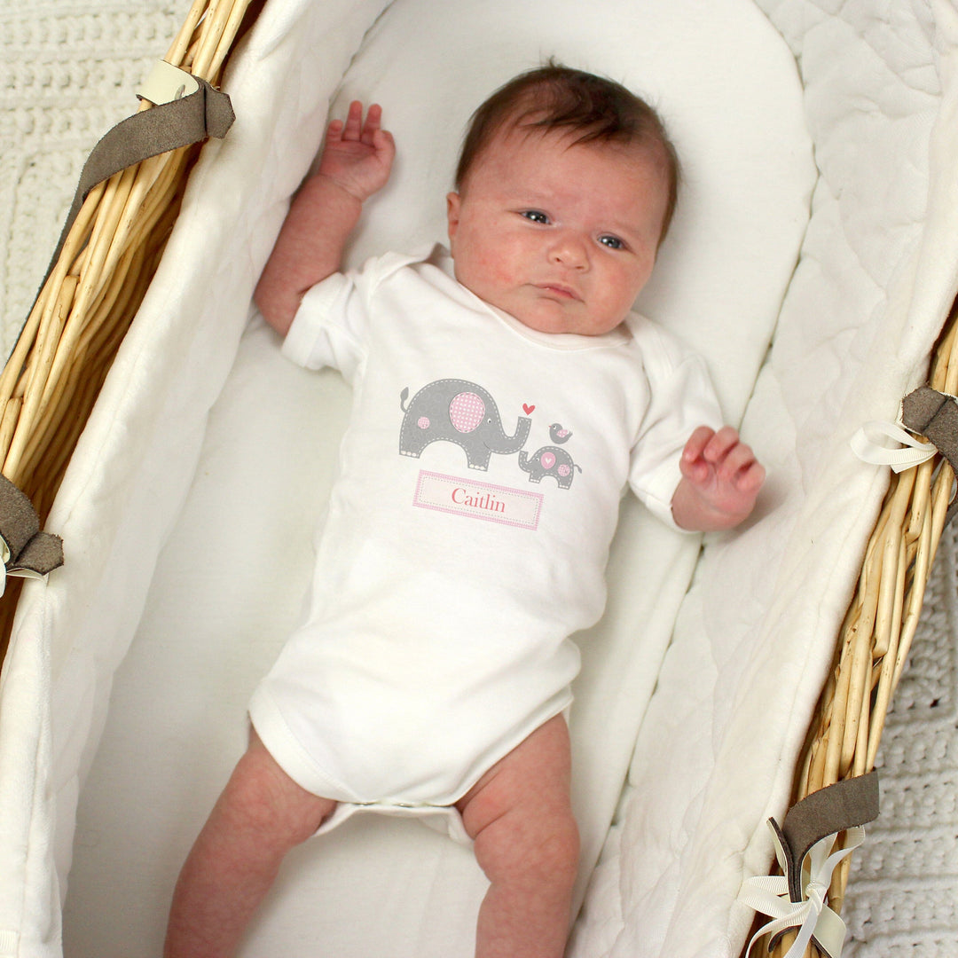 Personalised Pink Elephant Baby Vest Baby One-Pieces Mini Bee