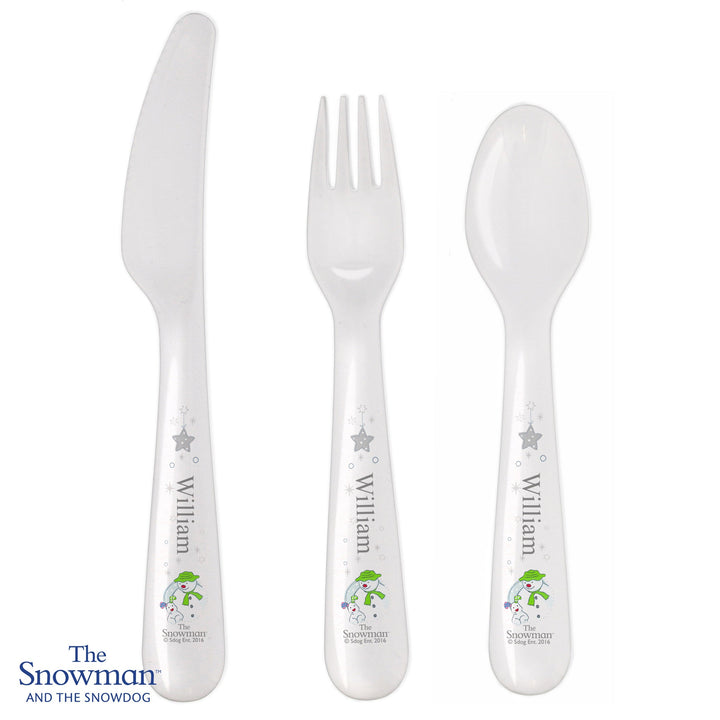 Personalised The Snowman and the Snowdog 3 Piece Plastic Cutlery Set Flatware Sets Mini Bee