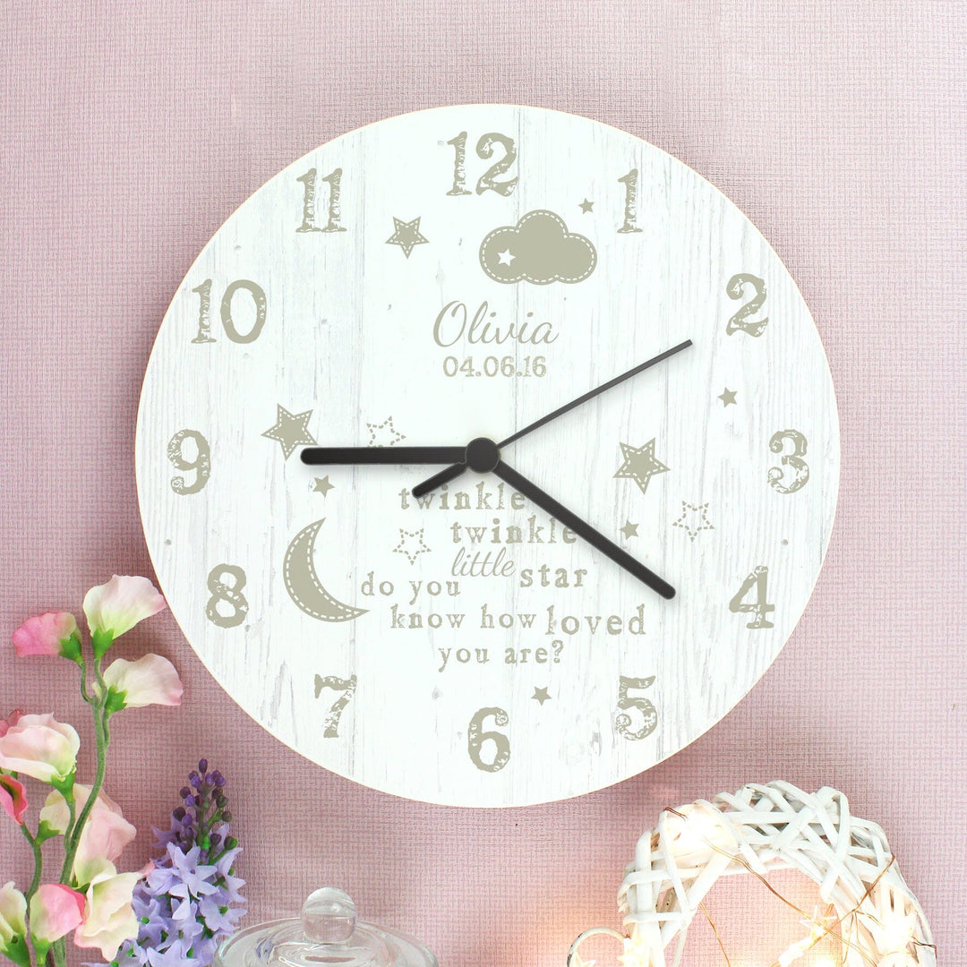 Personalised Twinkle Twinkle Shabby Chic Large Wooden Clock Wall Clocks Mini Bee