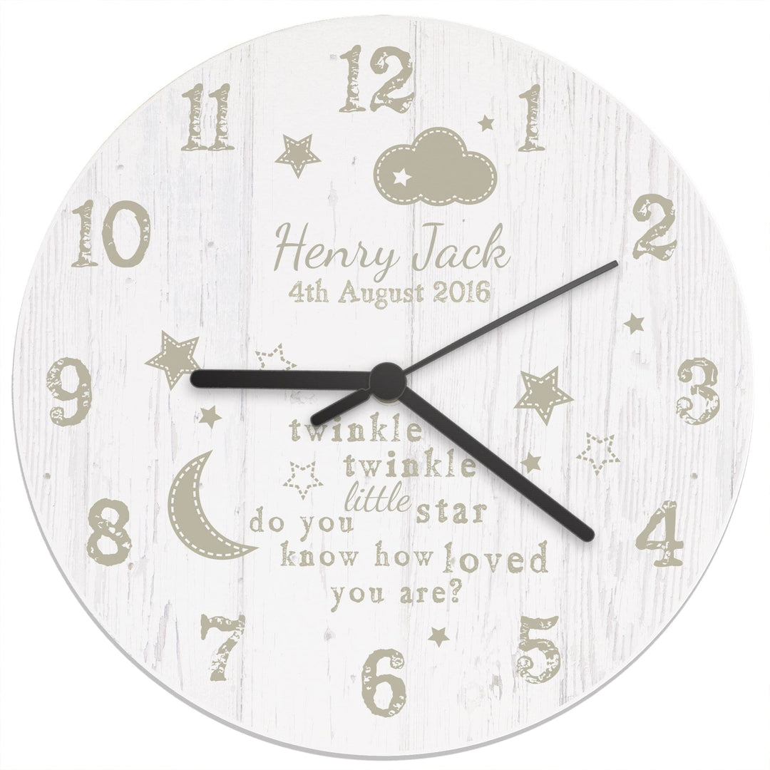Personalised Twinkle Twinkle Shabby Chic Large Wooden Clock Wall Clocks Mini Bee