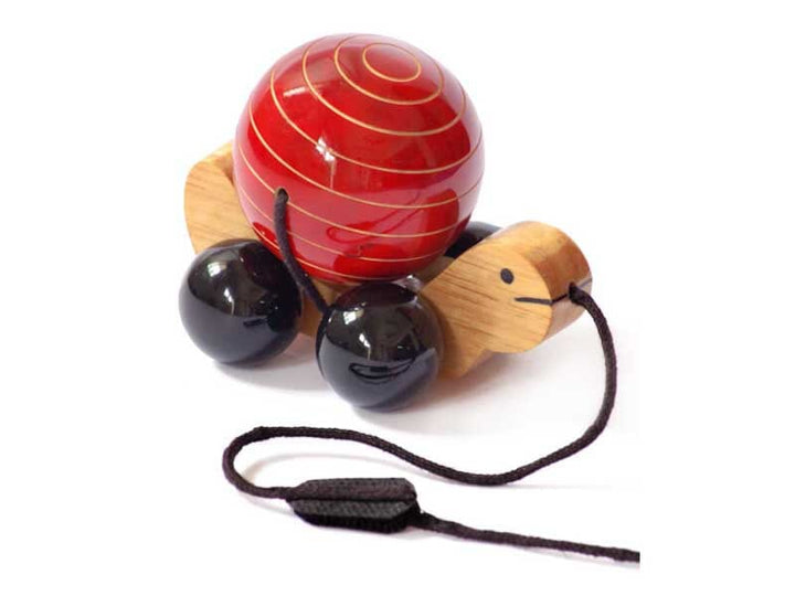 Pull Along Wooden Toy Turtle Rotating Shell Baby Activity Toys Ethiqana Red