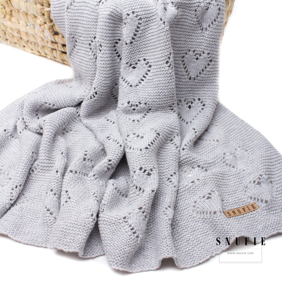 Snufie Grey Heart Knitted Baby Blanket Swaddling Blankets Snufie