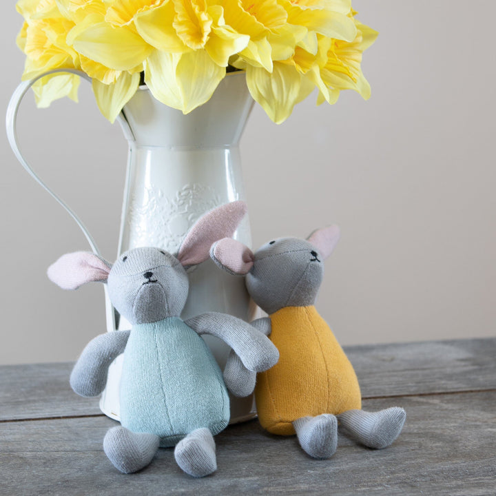 Teal Organic Cotton Knitted Bunny Rabbit Soft Toy Baby Activity Toys Best Years