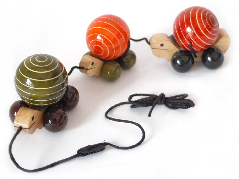 Wooden Toy Turtle Family Pull Along Baby Activity Toys Ethiqana Green Orange Red