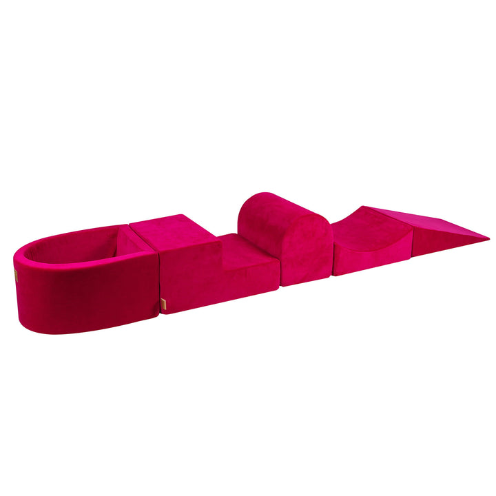 MeowBaby Soft Play Ball Pit Mini - Velvet, Magenta foam playset with built-in ball pit