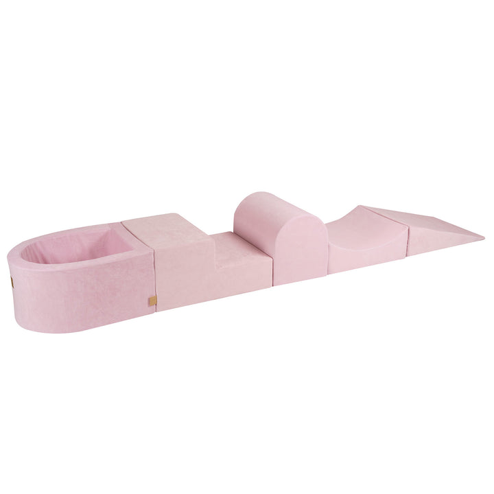 MeowBaby Soft Play Ball Pit Mini - Velvet, Light Pink foam playset with built-in ball pit