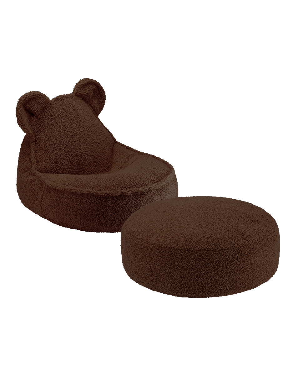 Taupe Wigiwama bear chair and round ottoman in neutral tone