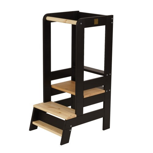 MeowBaby Wooden Learning Tower in Black with Natural Elements