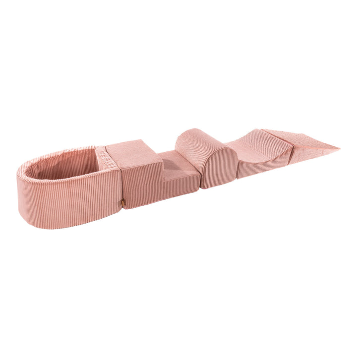 MeowBaby Soft Play Ball Pit Mini - Aesthetic, Pink corduroy foam playset with built-in ball pit