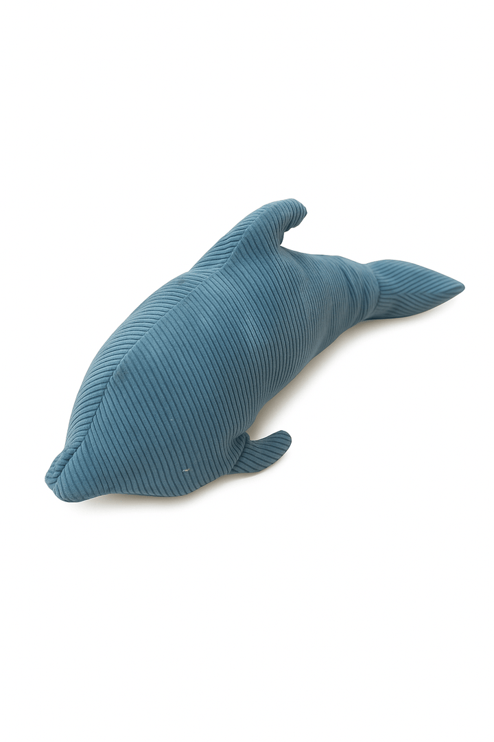 MeowBaby Dolphin Decorative Pillow in Dusty Teal ribbed Slimcord fabric