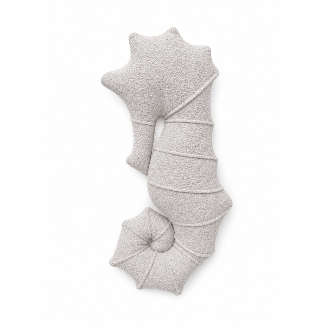 MeowBaby Seahorse Decorative Pillow in Dove Grey Boucle fabric