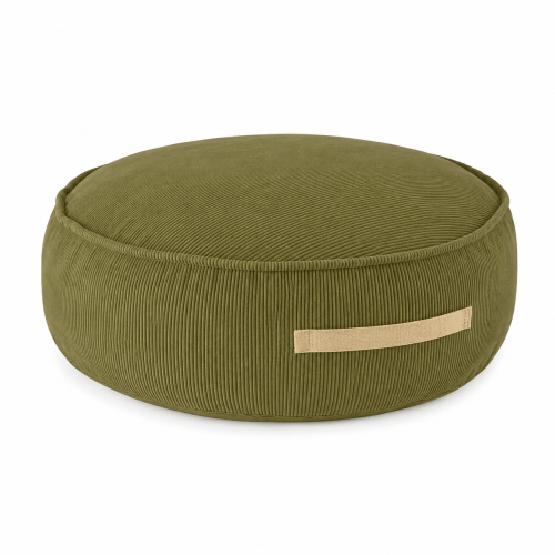 MeowBaby Round Pouf in Slimcord Lime corduroy