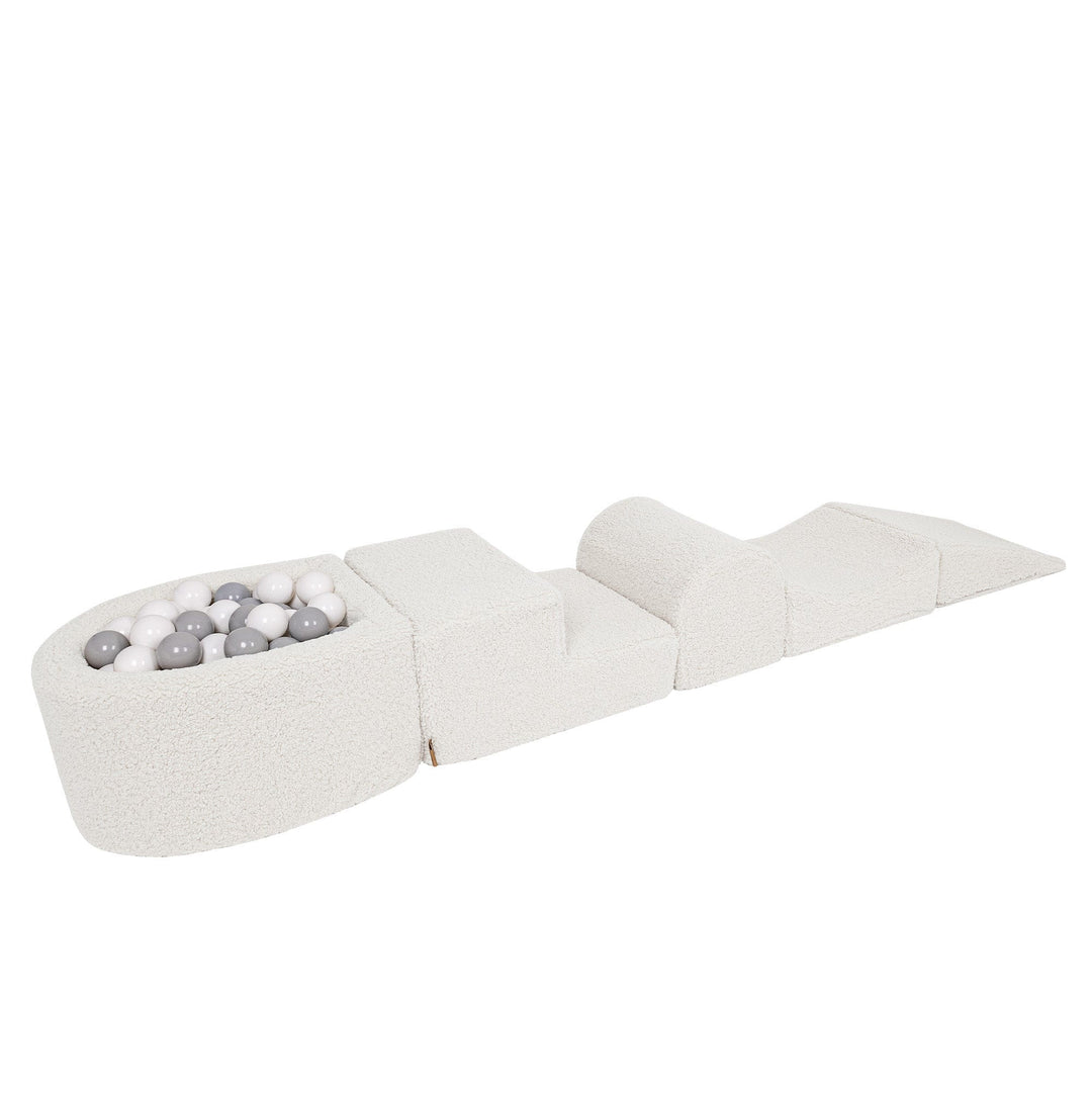 MeowBaby Soft Play Ball Pit Mini - Bearly, Cream teddy foam playset with built-in ball pit