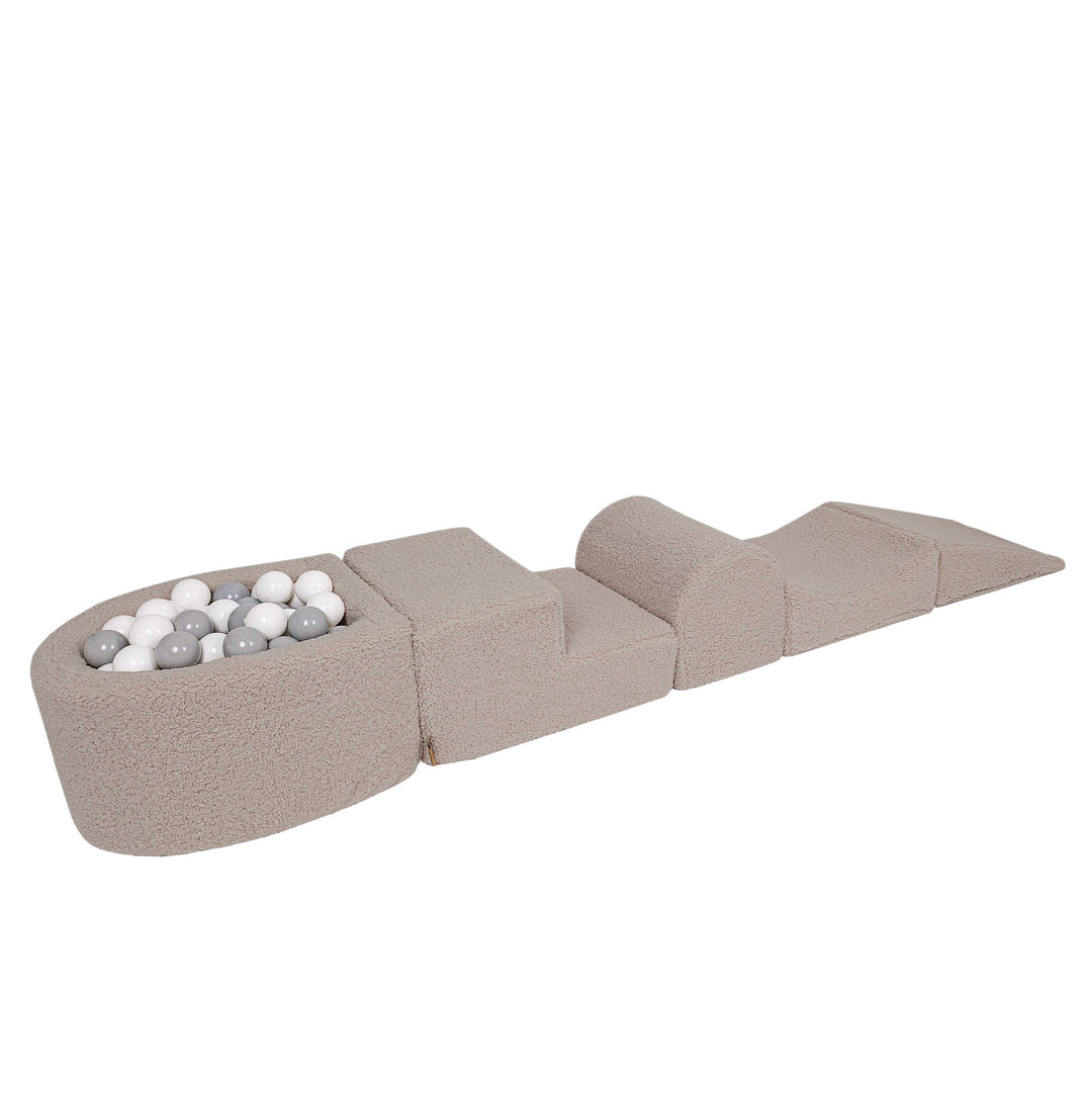 MeowBaby Soft Play Ball Pit Mini - Bearly, Light Gray teddy foam playset with built-in ball pit