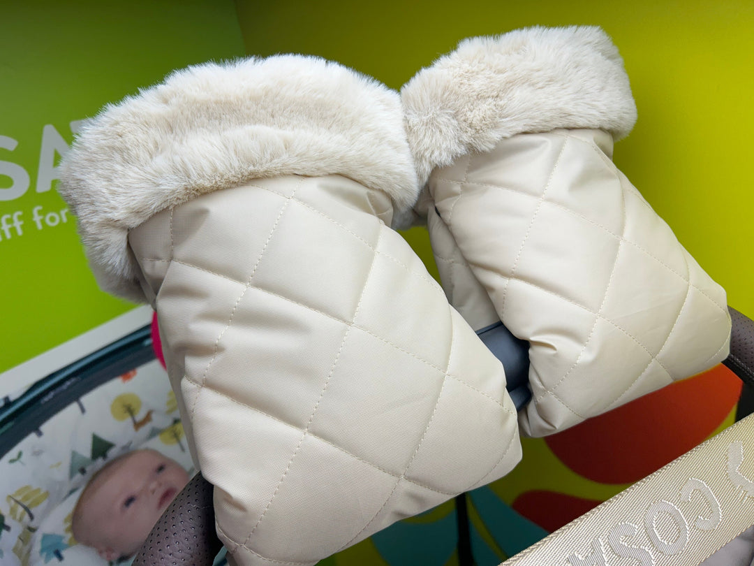 Roma Pram Fur Hand Mitts pair, feather colourway