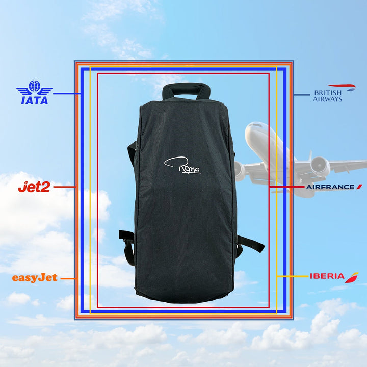 Roma Capsule³ folded dimensions shown against IATA cabin baggage size guide