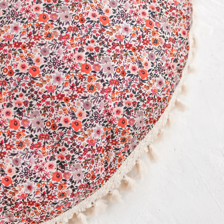 MINICAMP rose floral floor cushion, angled view