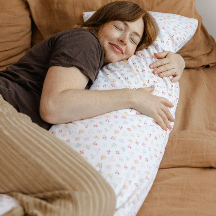 MINICAMP Full Body Pillow, Milk White floral organic cotton cover, product photograph