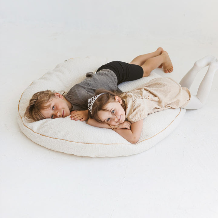 MINICAMP ecru boucle floor cushion, top view