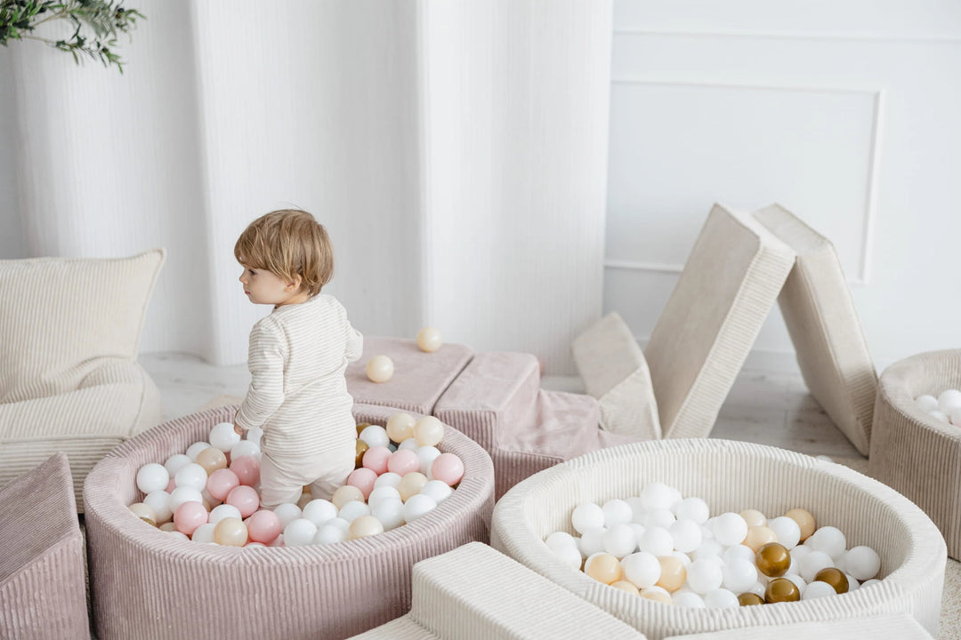 Monio for Kids Grey Corduroy Round Ball Pit — product detail showing 30cm wall height