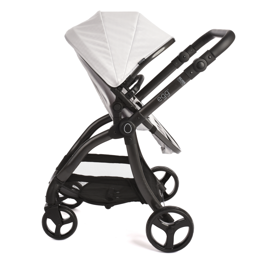 Roma Egg® Dolls Pram in Houndstooth Silver, additional angle of the toy pram