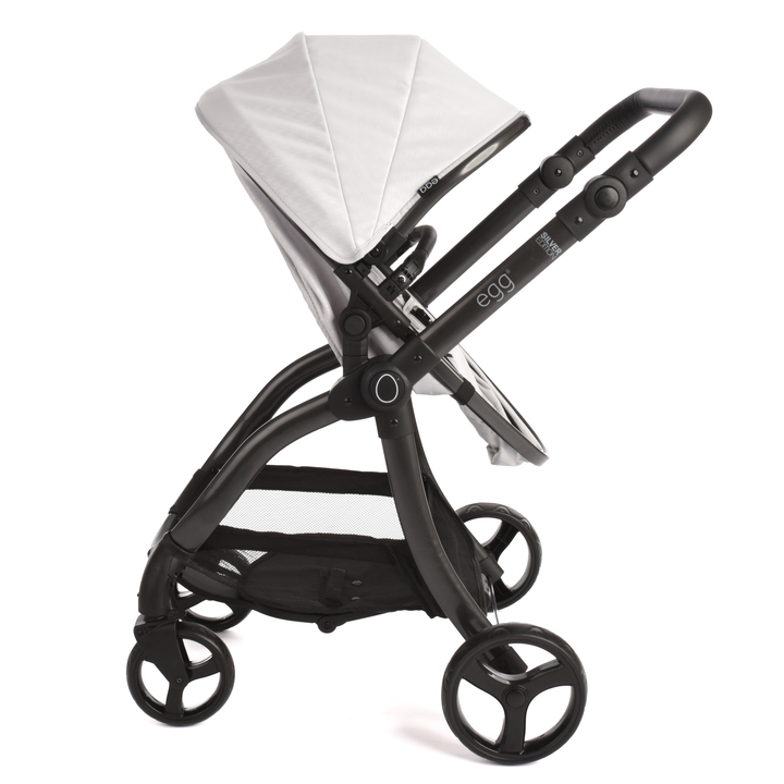 Roma Egg® Dolls Pram in Houndstooth Silver, additional angle of the toy pram