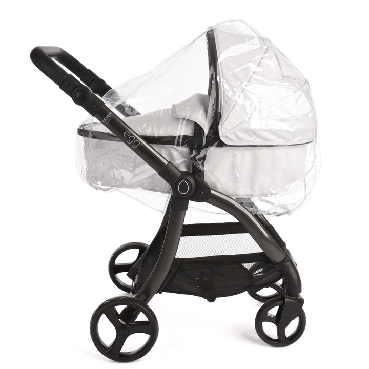 Roma Egg® Dolls Pram in Houndstooth Silver with rain cover fitted, close view
