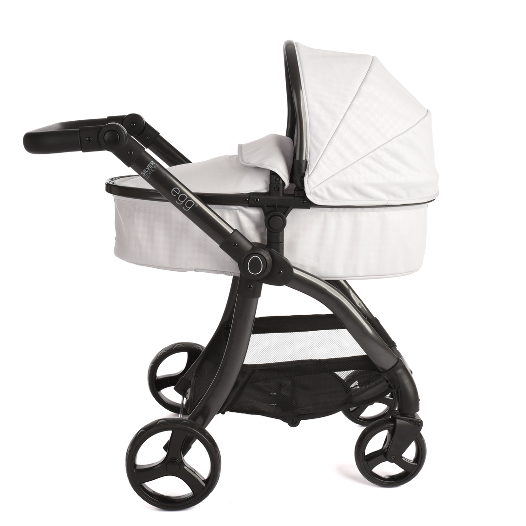 Roma Egg® Dolls Pram in Houndstooth Silver, alternate side view of the toy pram