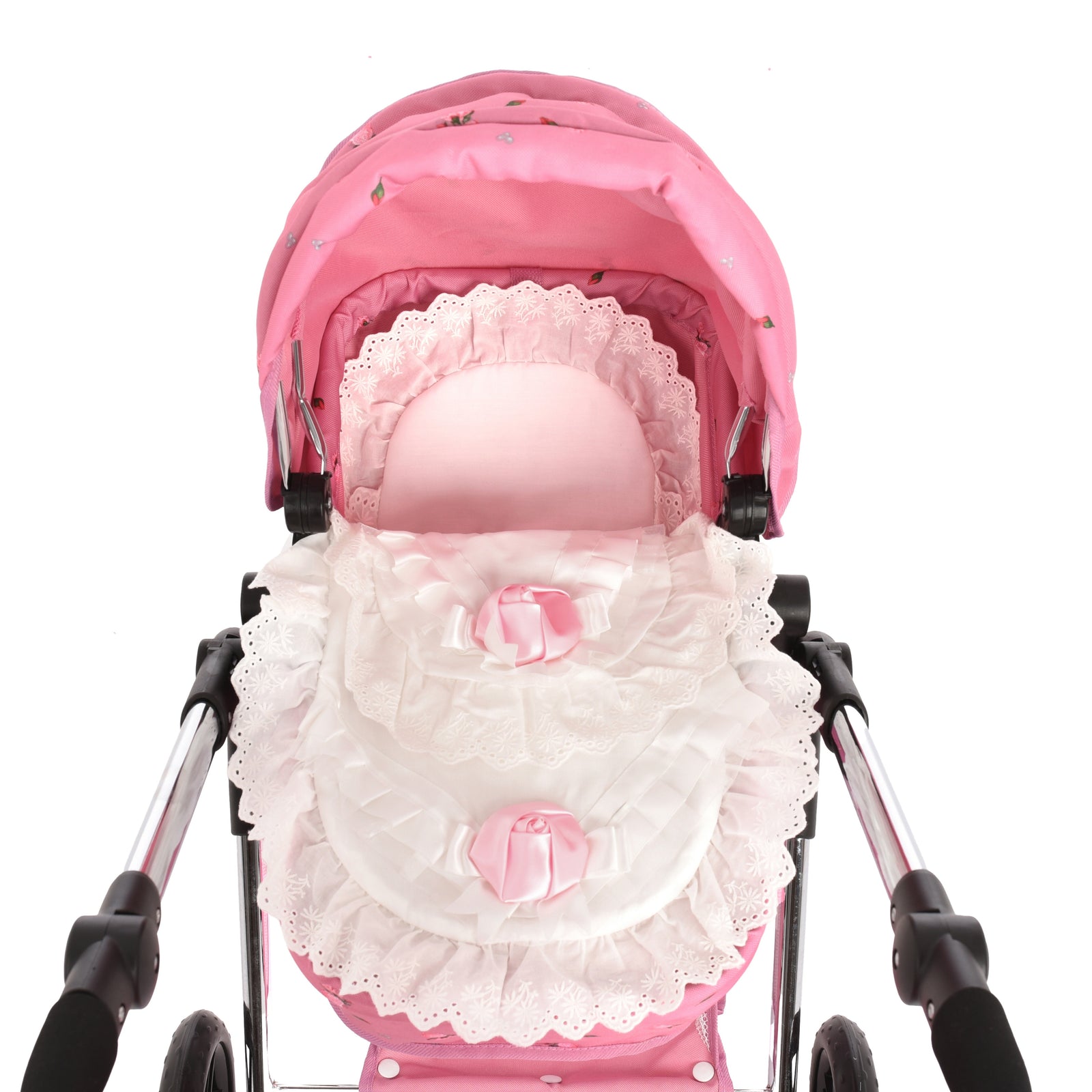 Roma Dolls Pram Bedding Set - White with Pink Rose, bedding detail 1